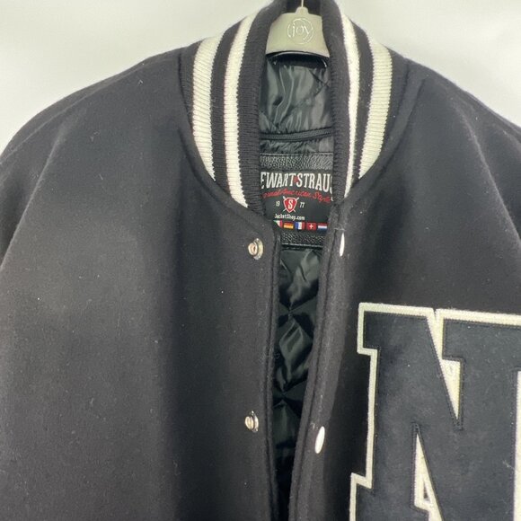 Stewart & Strauss L Black and White Wool and Leather Varsity Letterman Jacket - Picture 5 of 7